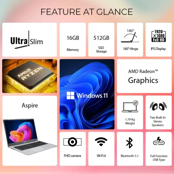 لپ تاپ 15.6 اینچی ایسر مدل ACER ASPIRE AS15-42 R7 16GB 512GB AMD - Image 2